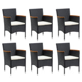 7 Piece Garden Dining Set with Cushions Poly Rattan Black