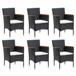 7 Piece Garden Dining Set with Cushions Poly Rattan Black