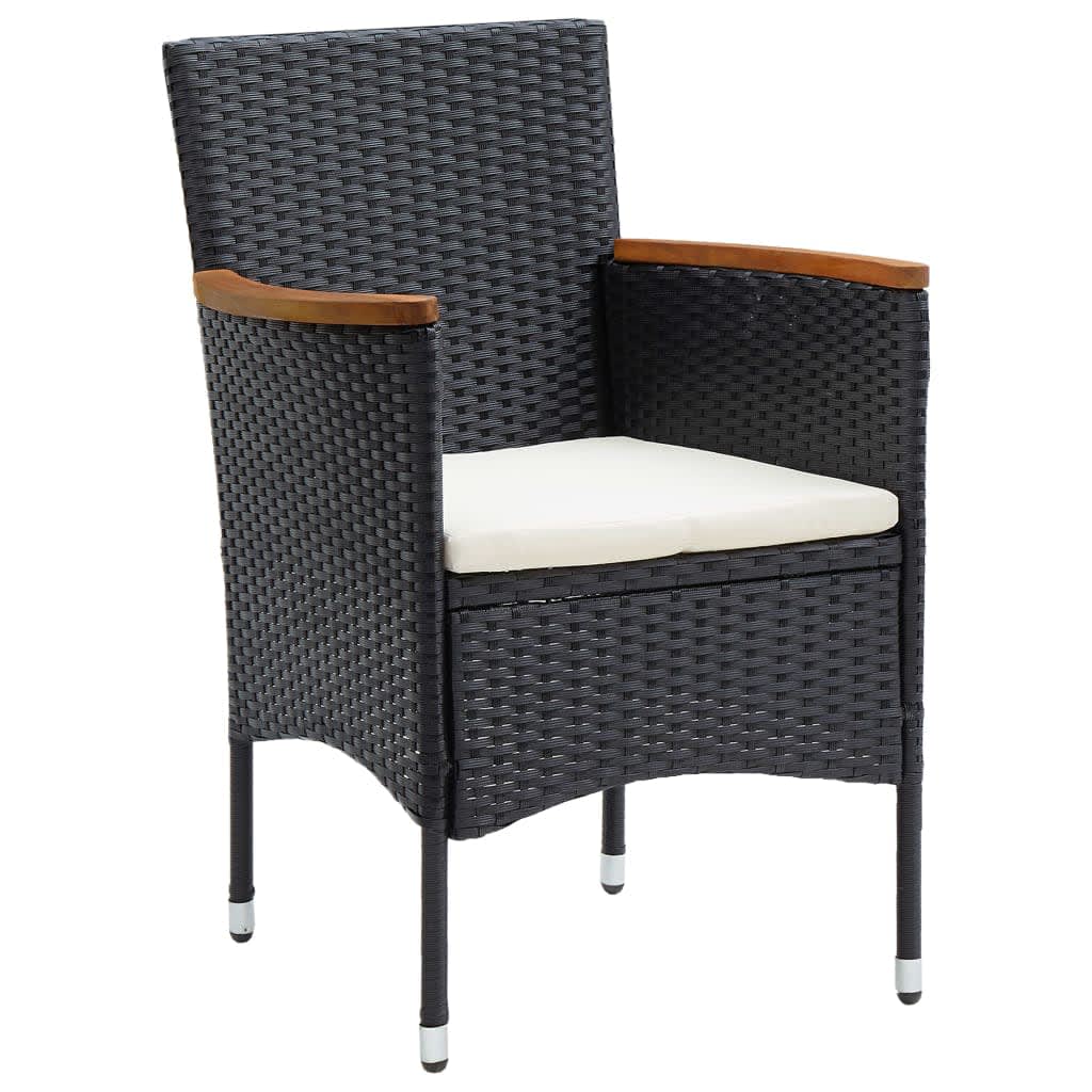 7 Piece Garden Dining Set with Cushions Poly Rattan Black