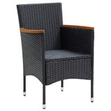 7 Piece Garden Dining Set with Cushions Poly Rattan Black - 45-Degree Angle