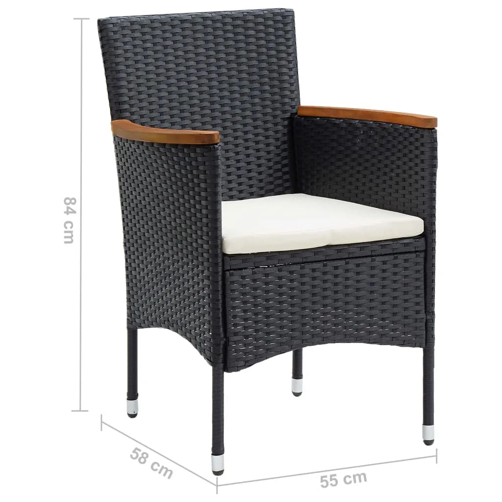 7 Piece Garden Dining Set with Cushions Poly Rattan Black
