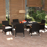 7 Piece Garden Dining Set with Cushions Poly Rattan Black