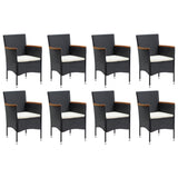 9 Piece Garden Dining Set with Cushions Poly Rattan Black
