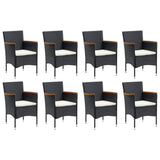 9 Piece Garden Dining Set with Cushions Poly Rattan Black - Side View