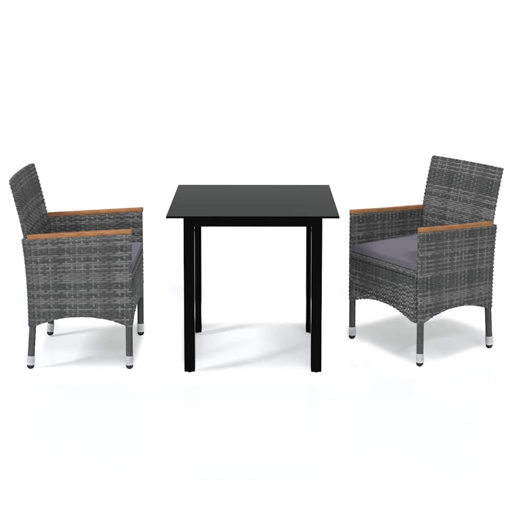 3 Piece Garden Dining Set with Cushions Poly Rattan Grey
