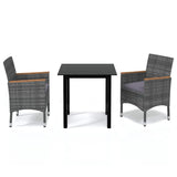 3 Piece Garden Dining Set with Cushions Poly Rattan Grey