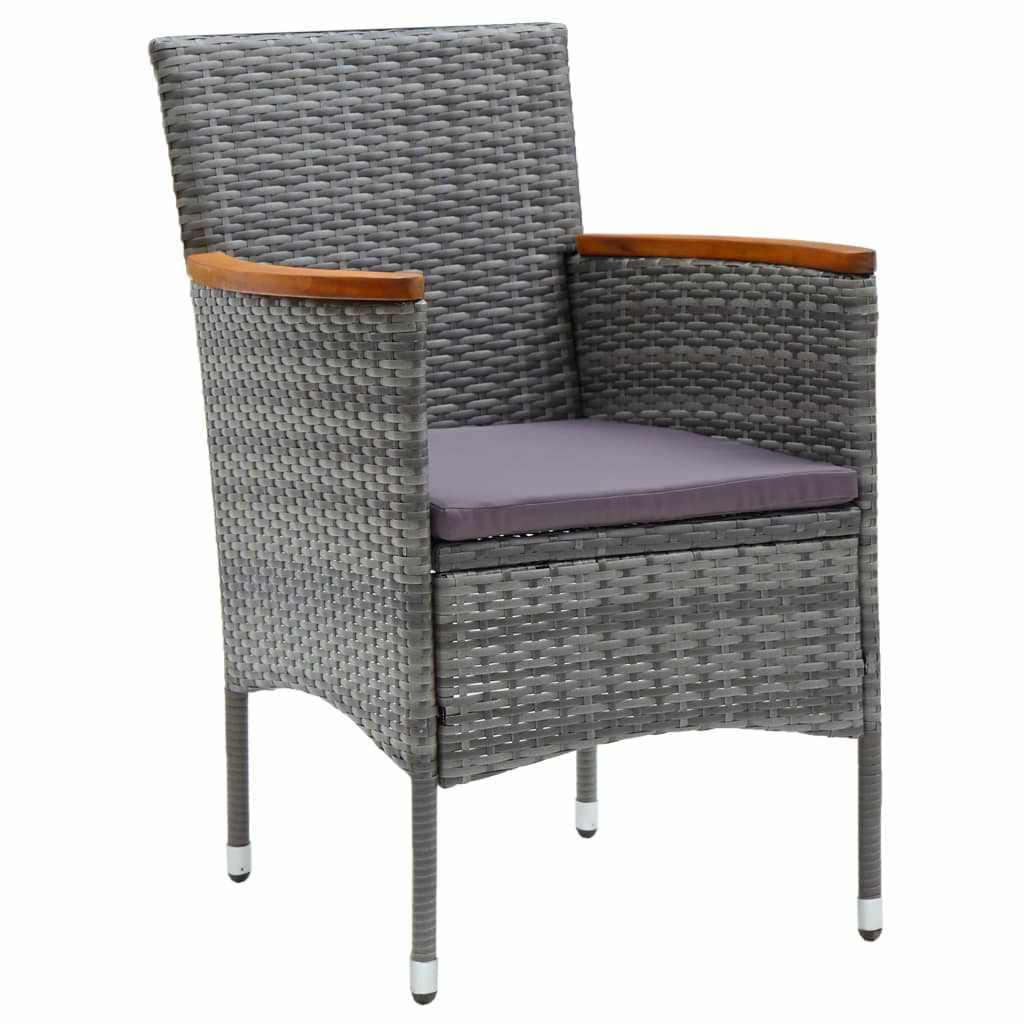 3 Piece Garden Dining Set with Cushions Poly Rattan Grey