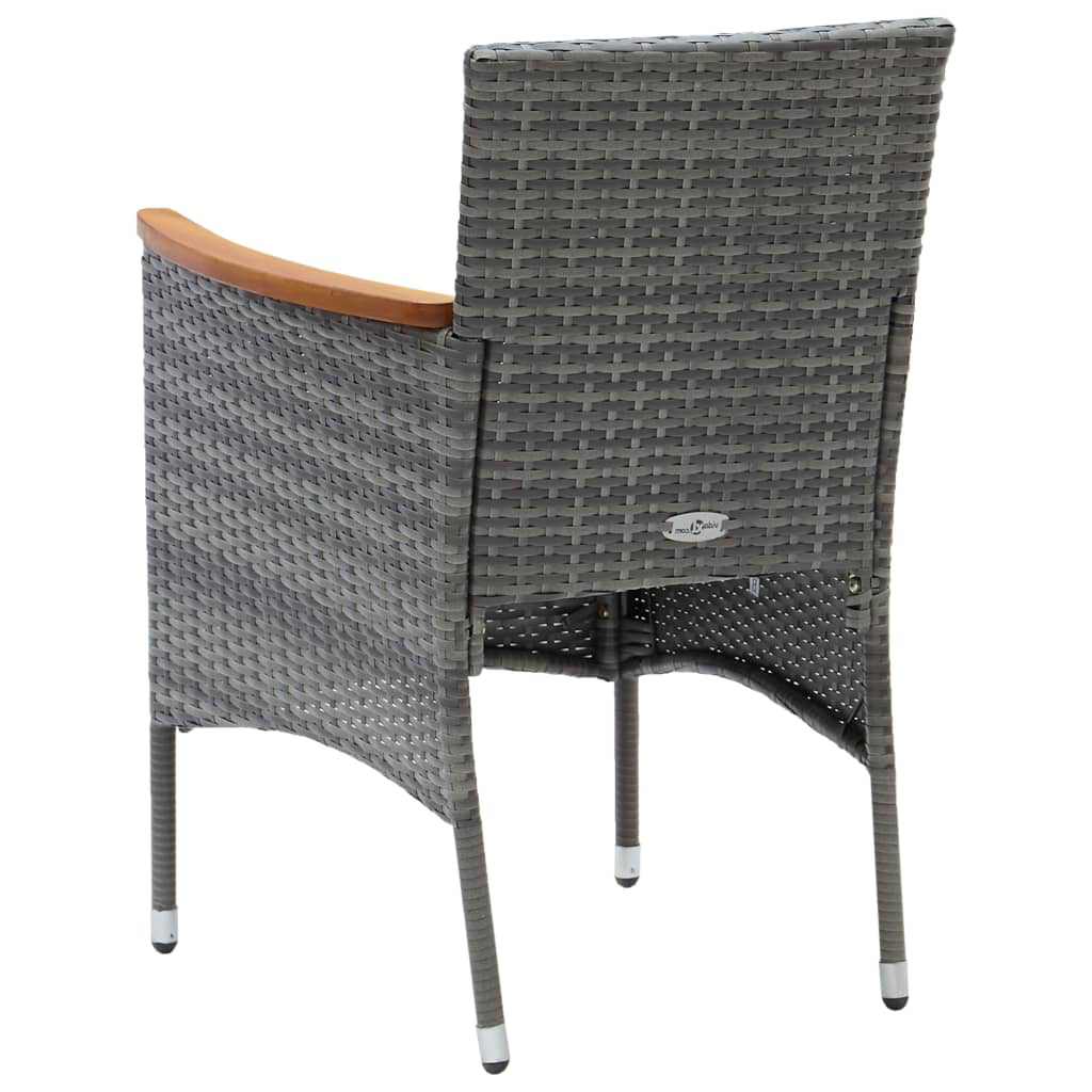 3 Piece Garden Dining Set with Cushions Poly Rattan Grey