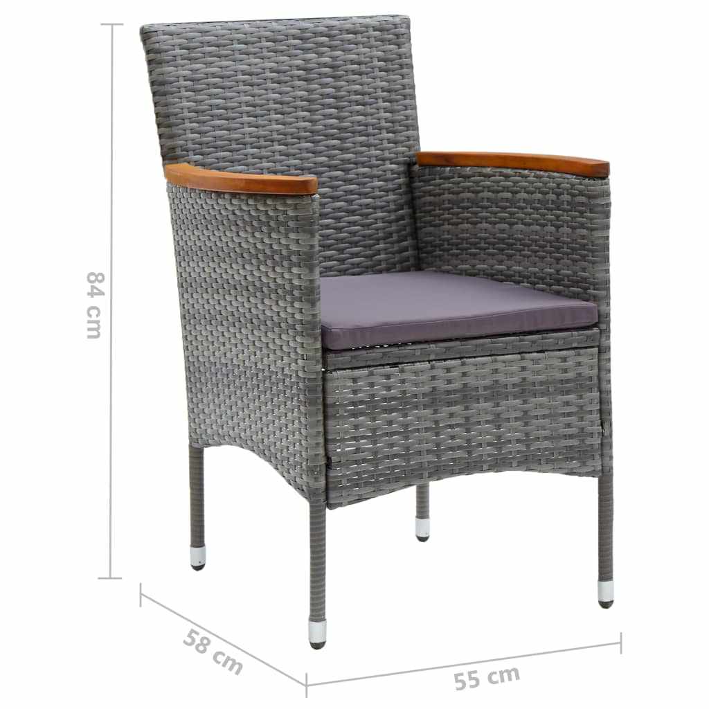 3 Piece Garden Dining Set with Cushions Poly Rattan Grey