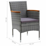 3 Piece Garden Dining Set with Cushions Poly Rattan Grey