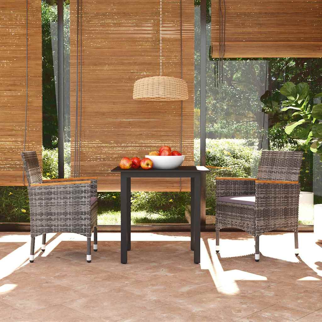 3 Piece Garden Dining Set with Cushions Poly Rattan Grey
