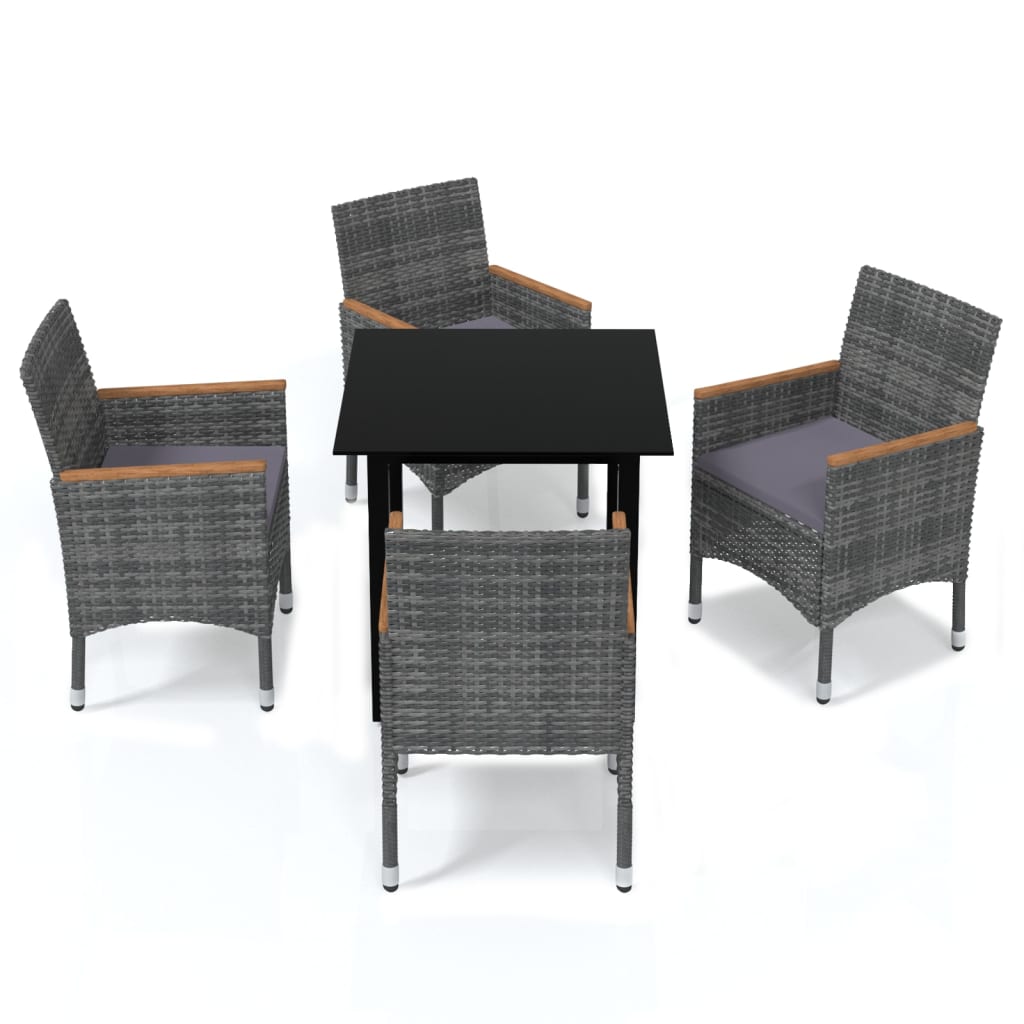 5 Piece Garden Dining Set with Cushions Poly Rattan Grey