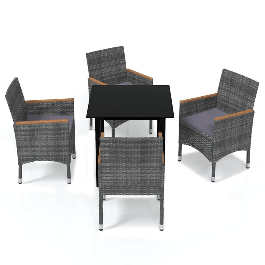 5 Piece Garden Dining Set with Cushions Poly Rattan Grey