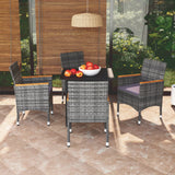 5 Piece Garden Dining Set with Cushions Poly Rattan Grey