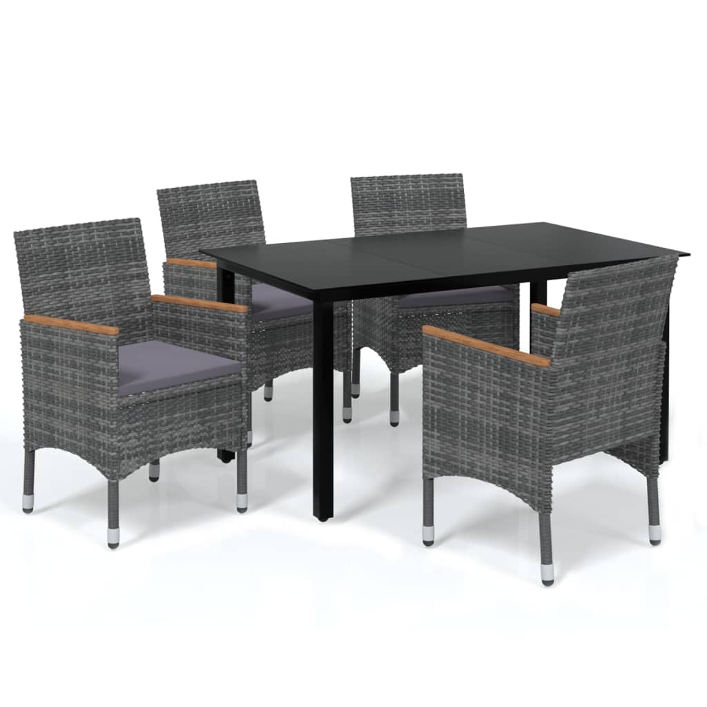 5 Piece Garden Dining Set with Cushions Poly Rattan Grey