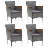 5 Piece Garden Dining Set with Cushions Poly Rattan Grey - Side View