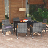 7 Piece Garden Dining Set with Cushions Poly Rattan Grey