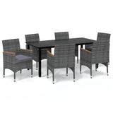 7 Piece Garden Dining Set with Cushions Poly Rattan Grey - Front View