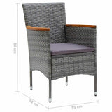 7 Piece Garden Dining Set with Cushions Poly Rattan Grey - Extra Image