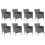 9 Piece Garden Dining Set with Cushions Poly Rattan Grey - Side View