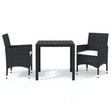 3 Piece Garden Dining Set with Cushions Poly Rattan Black