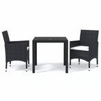 3 Piece Garden Dining Set with Cushions Poly Rattan Black