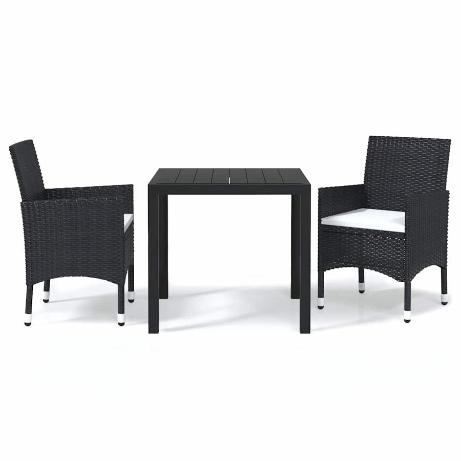 3 Piece Garden Dining Set with Cushions Poly Rattan Black