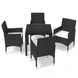 5 Piece Garden Dining Set with Cushions Poly Rattan Black - Front View