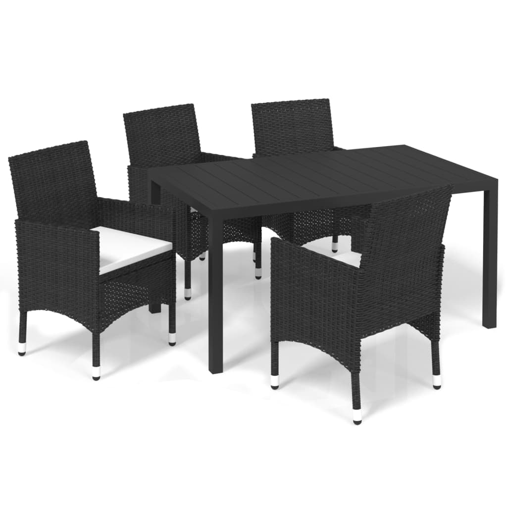 5 Piece Garden Dining Set with Cushions Poly Rattan Black