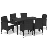 7 Piece Garden Dining Set with Cushions Poly Rattan Black