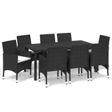 9 Piece Garden Dining Set with Cushions Poly Rattan Black - Front View