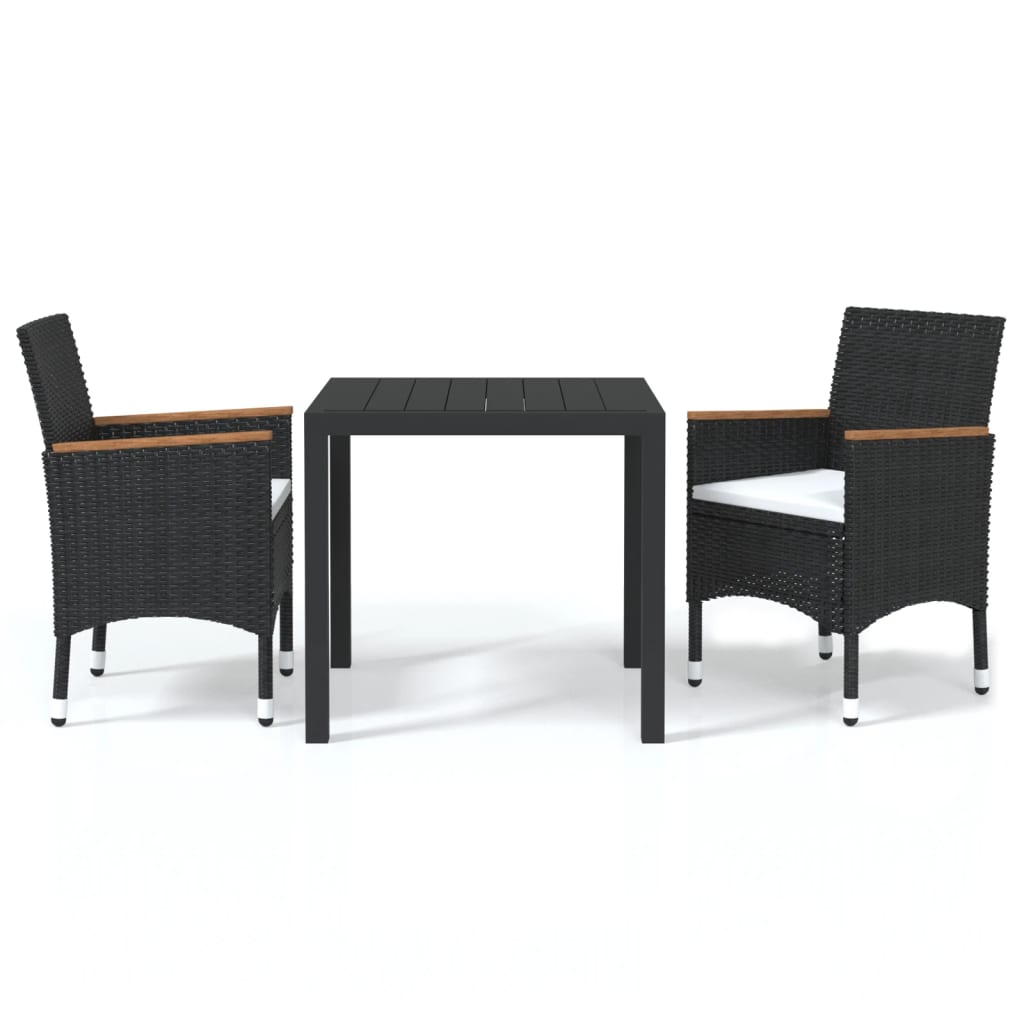 3 Piece Garden Dining Set with Cushions Poly Rattan Black