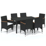 7 Piece Garden Dining Set with Cushions Poly Rattan Black - Front View