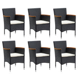 7 Piece Garden Dining Set with Cushions Poly Rattan Black