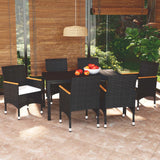 7 Piece Garden Dining Set with Cushions Poly Rattan Black