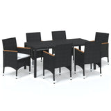 7 Piece Garden Dining Set with Cushions Poly Rattan Black