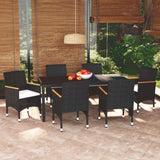 7 Piece Garden Dining Set with Cushions Poly Rattan Black