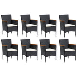 9 Piece Garden Dining Set with Cushions Poly Rattan Black