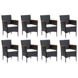 9 Piece Garden Dining Set with Cushions Poly Rattan Black - Side View