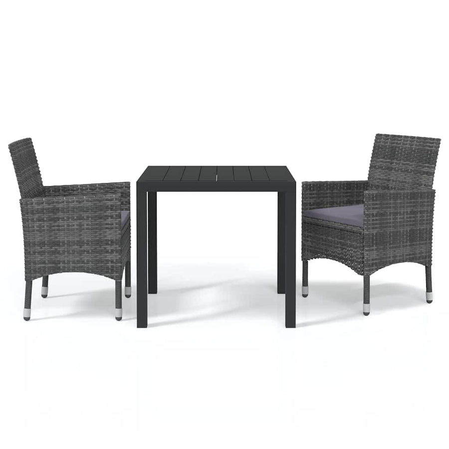 3 Piece Garden Dining Set with Cushions Poly Rattan Grey