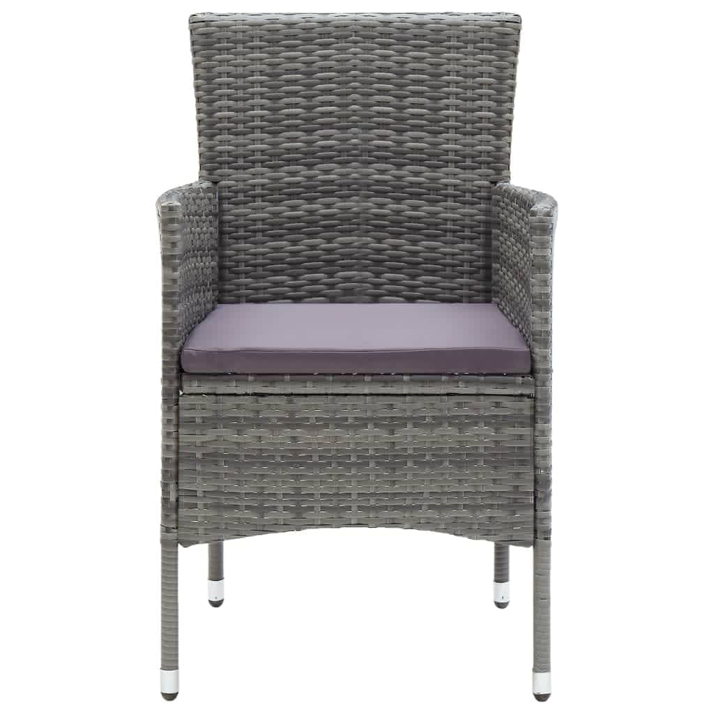 3 Piece Garden Dining Set with Cushions Poly Rattan Grey