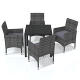 5 Piece Garden Dining Set with Cushions Poly Rattan Grey - Front View