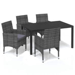 5 Piece Garden Dining Set with Cushions Poly Rattan Grey