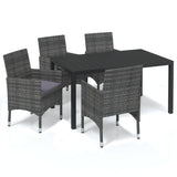 5 Piece Garden Dining Set with Cushions Poly Rattan Grey - Front View