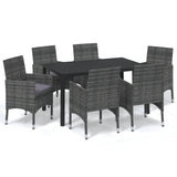7 Piece Garden Dining Set with Cushions Poly Rattan Grey