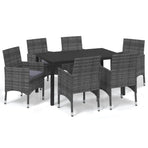 7 Piece Garden Dining Set with Cushions Poly Rattan Grey