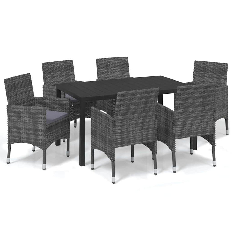 7 Piece Garden Dining Set with Cushions Poly Rattan Grey