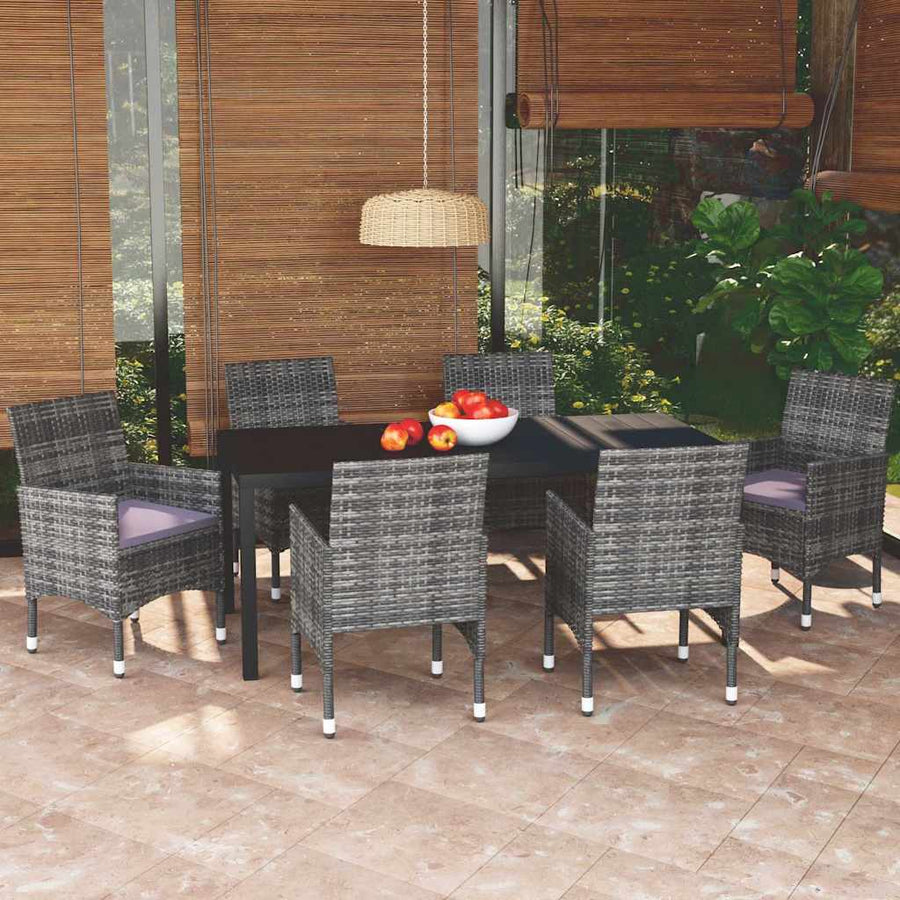 7 Piece Garden Dining Set with Cushions Poly Rattan Grey