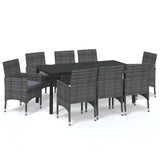 9 Piece Garden Dining Set with Cushions Poly Rattan Grey - Front View
