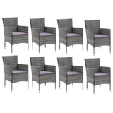 9 Piece Garden Dining Set with Cushions Poly Rattan Grey - Side View